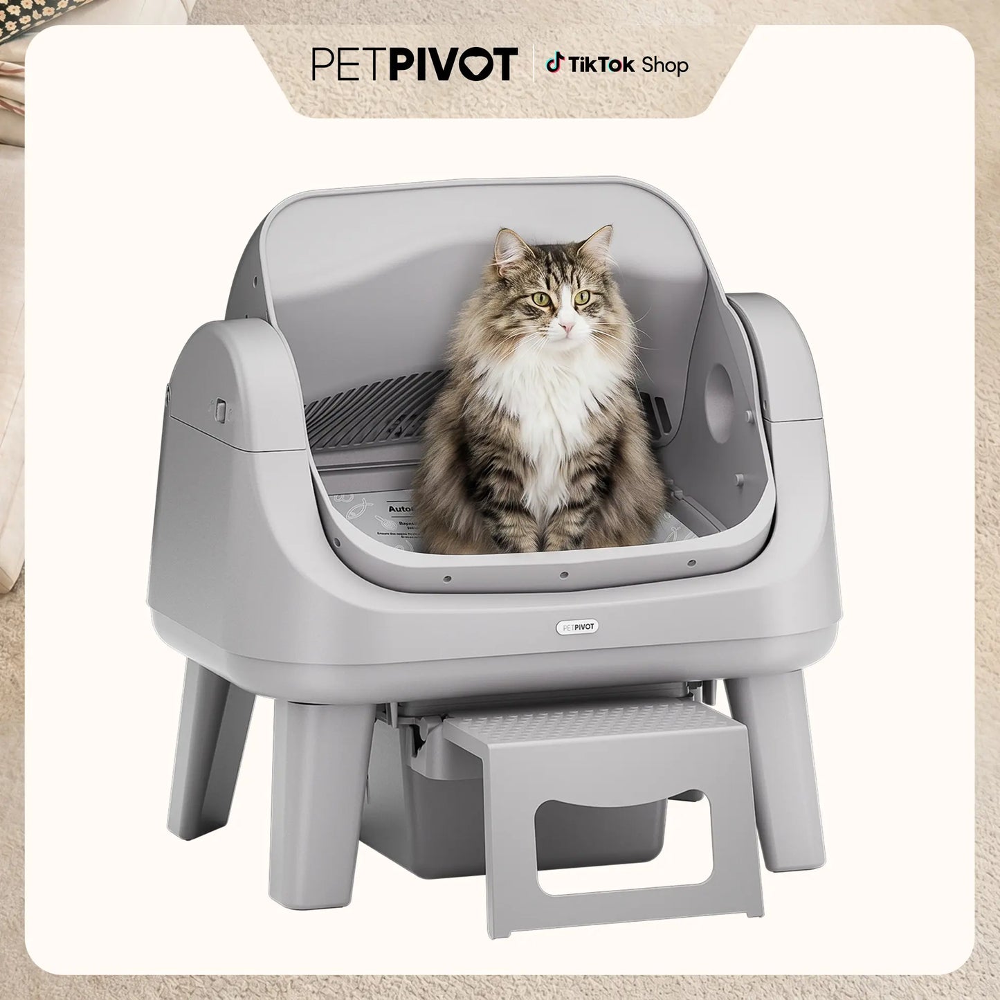 Petpivot Autoscooper 12 Lite Open Top Self-Cleaning Cat Litter Box with Advanced Safety Sensors and Senior-Friendly Access Step