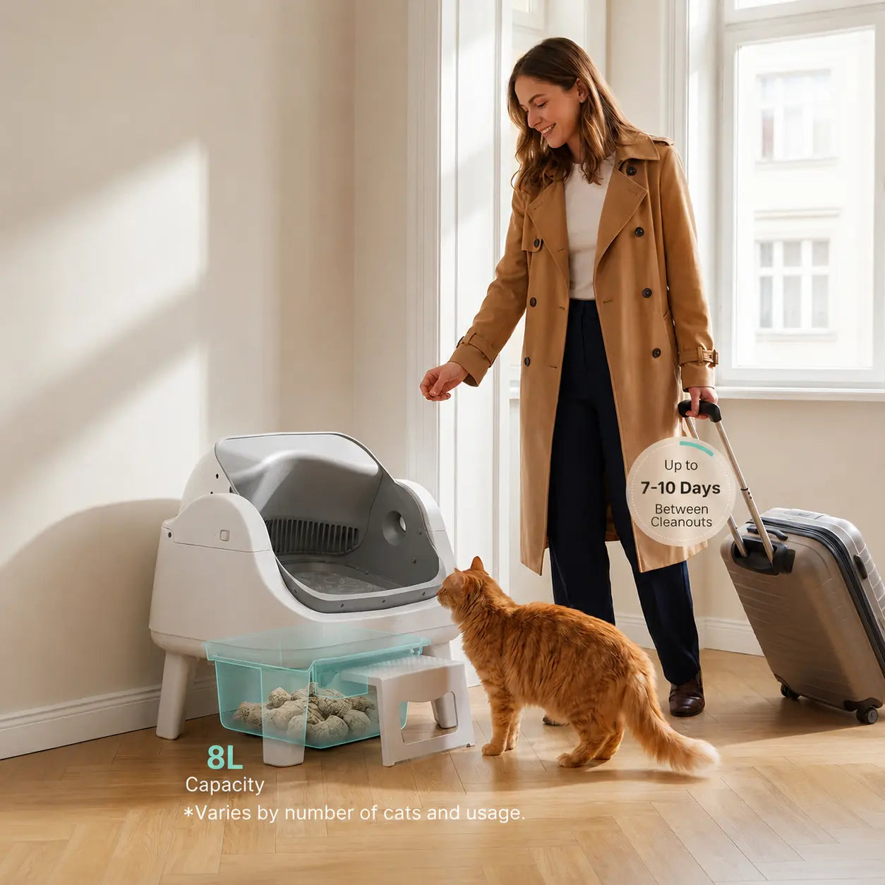 Petpivot Autoscooper 12 Lite Open Top Self-Cleaning Cat Litter Box with Advanced Safety Sensors and Senior-Friendly Access Step