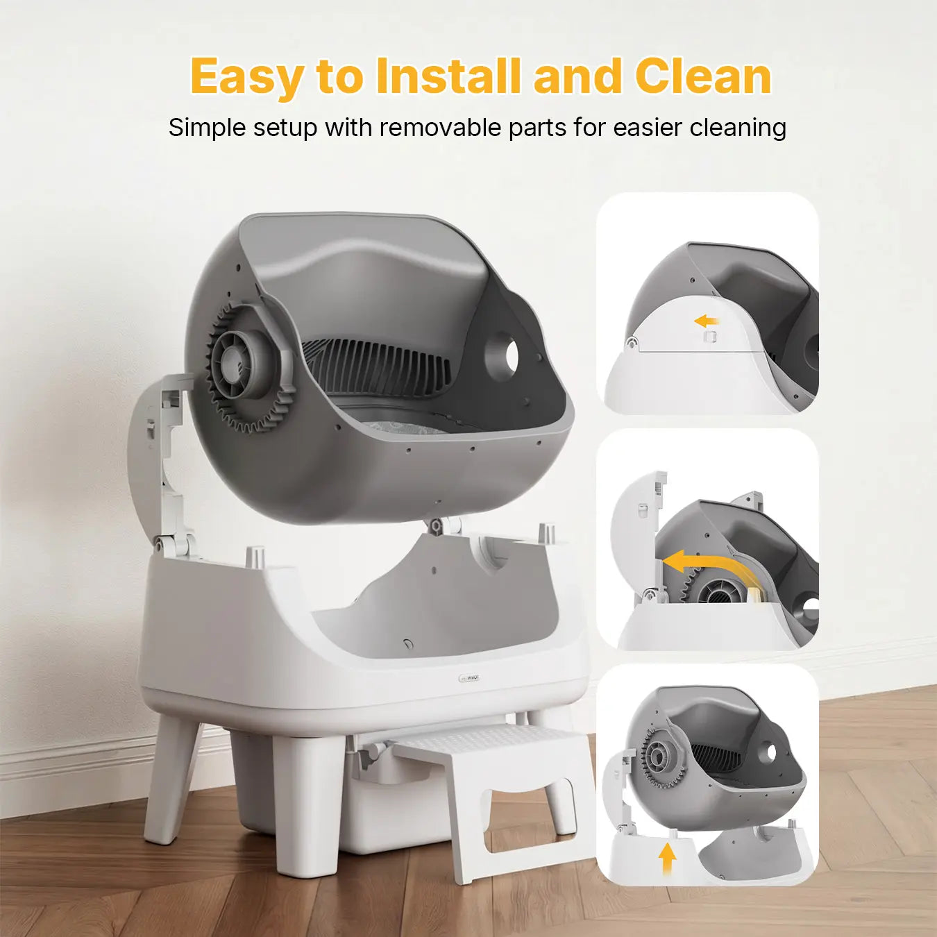 Petpivot Autoscooper 12 Lite Open Top Self-Cleaning Cat Litter Box with Advanced Safety Sensors and Senior-Friendly Access Step