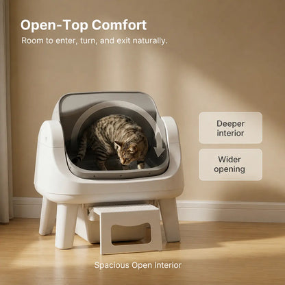 Petpivot Autoscooper 12 Lite Open Top Self-Cleaning Cat Litter Box with Advanced Safety Sensors and Senior-Friendly Access Step
